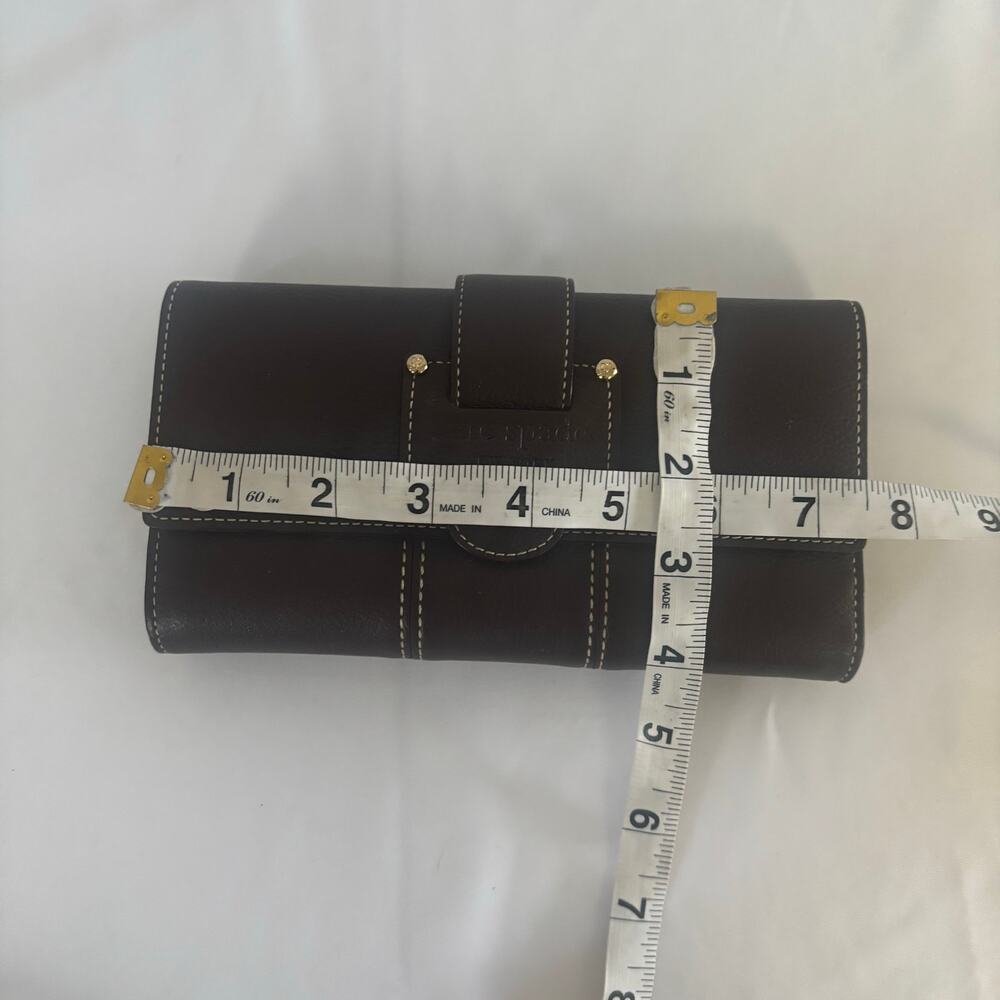 Kate Spade Brown Leather Checkbook Wallet ID Card Holder Coin Purse Folding - Picture 14 of 17
